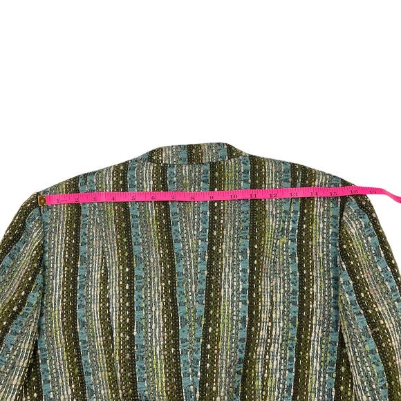 E by ECI Womens Vintage Stripe Ruffle Whimsical Boho Tweed Blazer Sz 10 - Picture 16 of 16